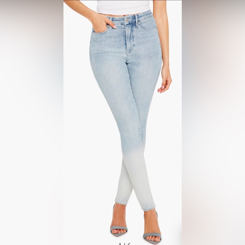 GOOD AMERICAN Good Waist Raw Hem Gradient Skinny Jeans Indigo 663 Size 10/30